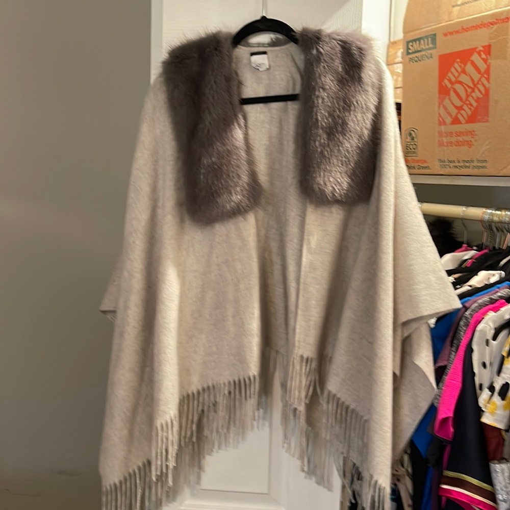 J crew fur trimmed shawl